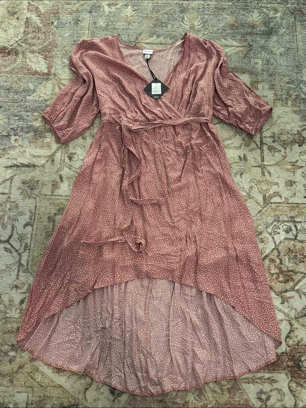 Ava & Viv Dusty Rose Polka Dot Hi-Low Wrap Dress